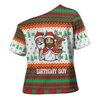 Christmas Jesus Birthday Boy Cross Shoulder Shirt Xmas Holiday Patterns - Wonder Print Shop