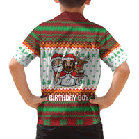 Christmas Jesus Birthday Boy Family Matching Off The Shoulder Long Sleeve Dress and Hawaiian Shirt Xmas Holiday Patterns - Wonder Print Shop
