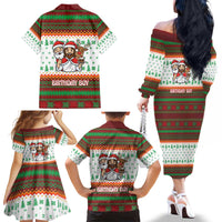 Christmas Jesus Birthday Boy Family Matching Off The Shoulder Long Sleeve Dress and Hawaiian Shirt Xmas Holiday Patterns - Wonder Print Shop