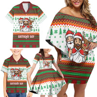 Christmas Jesus Birthday Boy Family Matching Off Shoulder Short Dress and Hawaiian Shirt Xmas Holiday Patterns - Wonder Print Shop