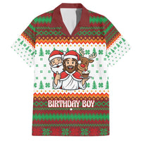 Christmas Jesus Birthday Boy Family Matching Off Shoulder Short Dress and Hawaiian Shirt Xmas Holiday Patterns - Wonder Print Shop