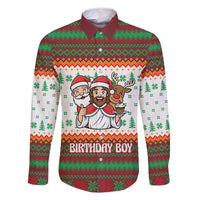 Christmas Jesus Birthday Boy Family Matching Off Shoulder Short Dress and Hawaiian Shirt Xmas Holiday Patterns - Wonder Print Shop