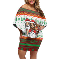 Christmas Jesus Birthday Boy Family Matching Off Shoulder Short Dress and Hawaiian Shirt Xmas Holiday Patterns - Wonder Print Shop