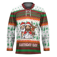 Christmas Jesus Birthday Boy Hockey Jersey Xmas Holiday Patterns - Wonder Print Shop