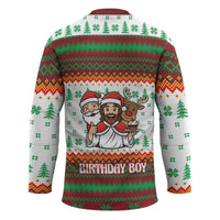 Christmas Jesus Birthday Boy Hockey Jersey Xmas Holiday Patterns - Wonder Print Shop