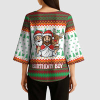 Christmas Jesus Birthday Boy Kimono Sleeve Blouse Xmas Holiday Patterns - Wonder Print Shop