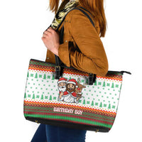 Christmas Jesus Birthday Boy Leather Tote Bag Xmas Holiday Patterns - Wonder Print Shop