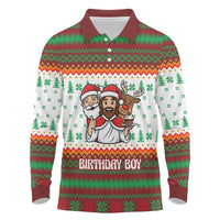 Christmas Jesus Birthday Boy Long Sleeve Polo Shirt Xmas Holiday Patterns - Wonder Print Shop