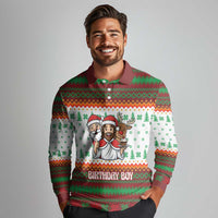 Christmas Jesus Birthday Boy Long Sleeve Polo Shirt Xmas Holiday Patterns - Wonder Print Shop