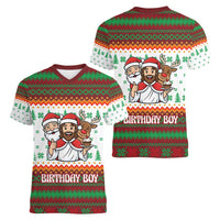 Christmas Jesus Birthday Boy Women V-Neck T-Shirt Xmas Holiday Patterns - Wonder Print Shop