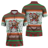 Christmas Jesus Birthday Boy Zipper Polo Shirt Xmas Holiday Patterns - Wonder Print Shop