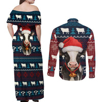 Lovely Cow Christmas Couples Matching Off Shoulder Maxi Dress and Long Sleeve Button Shirt Xmas Holiday Patterns - Wonder Print Shop
