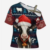Lovely Cow Christmas Cross Shoulder Shirt Xmas Holiday Patterns - Wonder Print Shop