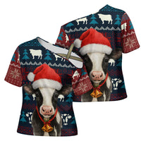 Lovely Cow Christmas Cross Shoulder Shirt Xmas Holiday Patterns - Wonder Print Shop