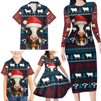 Lovely Cow Christmas Family Matching Long Sleeve Bodycon Dress and Hawaiian Shirt Xmas Holiday Patterns - Wonder Print Shop