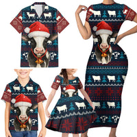 Lovely Cow Christmas Family Matching Short Sleeve Bodycon Dress and Hawaiian Shirt Xmas Holiday Patterns - Wonder Print Shop