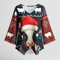 Lovely Cow Christmas Kimono Sleeve Blouse Xmas Holiday Patterns - Wonder Print Shop