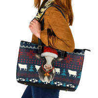 Lovely Cow Christmas Leather Tote Bag Xmas Holiday Patterns - Wonder Print Shop