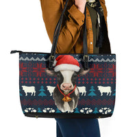 Lovely Cow Christmas Leather Tote Bag Xmas Holiday Patterns - Wonder Print Shop