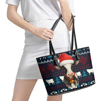 Lovely Cow Christmas Leather Tote Bag Xmas Holiday Patterns - Wonder Print Shop