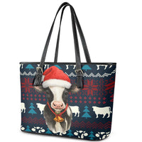 Lovely Cow Christmas Leather Tote Bag Xmas Holiday Patterns - Wonder Print Shop