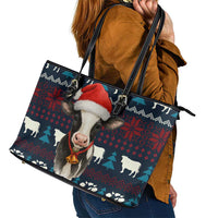 Lovely Cow Christmas Leather Tote Bag Xmas Holiday Patterns - Wonder Print Shop
