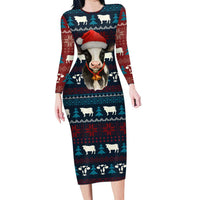 Lovely Cow Christmas Long Sleeve Bodycon Dress Xmas Holiday Patterns - Wonder Print Shop
