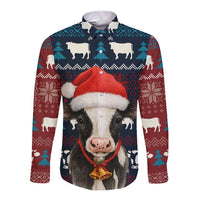 Lovely Cow Christmas Long Sleeve Button Shirt Xmas Holiday Patterns - Wonder Print Shop