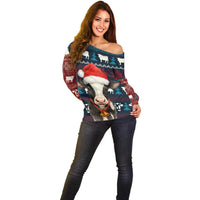 Lovely Cow Christmas Off Shoulder Sweater Xmas Holiday Patterns - Wonder Print Shop
