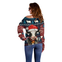 Lovely Cow Christmas Off Shoulder Sweater Xmas Holiday Patterns - Wonder Print Shop
