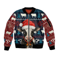 Lovely Cow Christmas Sleeve Zip Bomber Jacket Xmas Holiday Patterns - Wonder Print Shop