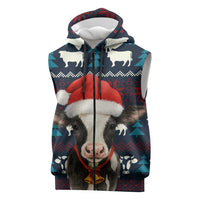 Lovely Cow Christmas Sleeveless Zip Hoodie Xmas Holiday Patterns - Wonder Print Shop