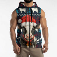 Lovely Cow Christmas Sleeveless Zip Hoodie Xmas Holiday Patterns - Wonder Print Shop