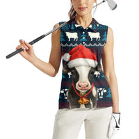 Lovely Cow Christmas Women Sleeveless Polo Shirt Xmas Holiday Patterns - Wonder Print Shop