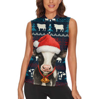 Lovely Cow Christmas Women Sleeveless Polo Shirt Xmas Holiday Patterns - Wonder Print Shop
