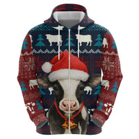 Lovely Cow Christmas Zip Hoodie Xmas Holiday Patterns - Wonder Print Shop