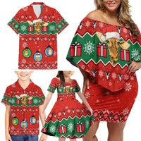 Lovely Giraffe Christmas Family Matching Off Shoulder Short Dress and Hawaiian Shirt Xmas Holiday Patterns - Wonder Print Shop