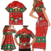 Lovely Giraffe Christmas Family Matching Short Sleeve Bodycon Dress and Hawaiian Shirt Xmas Holiday Patterns - Wonder Print Shop
