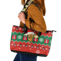 Lovely Giraffe Christmas Leather Tote Bag Xmas Holiday Patterns - Wonder Print Shop