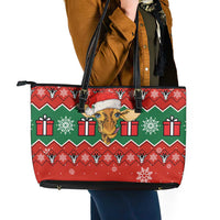Lovely Giraffe Christmas Leather Tote Bag Xmas Holiday Patterns - Wonder Print Shop