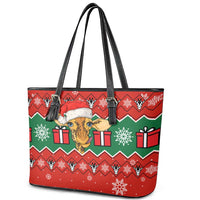 Lovely Giraffe Christmas Leather Tote Bag Xmas Holiday Patterns - Wonder Print Shop
