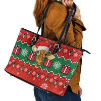 Lovely Giraffe Christmas Leather Tote Bag Xmas Holiday Patterns - Wonder Print Shop