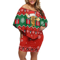 Lovely Giraffe Christmas Off Shoulder Short Dress Xmas Holiday Patterns - Wonder Print Shop