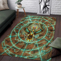 Horus Eye of Ra Area Rug Golden Falcon Ancient Egyptian Symbol in Futuristic