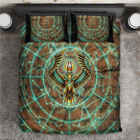 Horus Eye of Ra Bedding Set Golden Falcon Ancient Egyptian Symbol in Futuristic