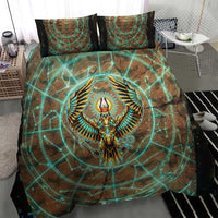 Horus Eye of Ra Bedding Set Golden Falcon Ancient Egyptian Symbol in Futuristic