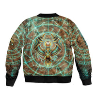 Horus Eye of Ra Bomber Jacket Golden Falcon Ancient Egyptian Symbol in Futuristic