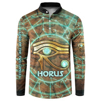 Horus Eye of Ra Button Sweatshirt Golden Falcon Ancient Egyptian Symbol in Futuristic