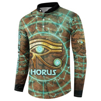 Horus Eye of Ra Button Sweatshirt Golden Falcon Ancient Egyptian Symbol in Futuristic