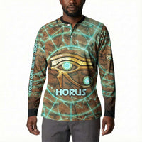 Horus Eye of Ra Button Sweatshirt Golden Falcon Ancient Egyptian Symbol in Futuristic